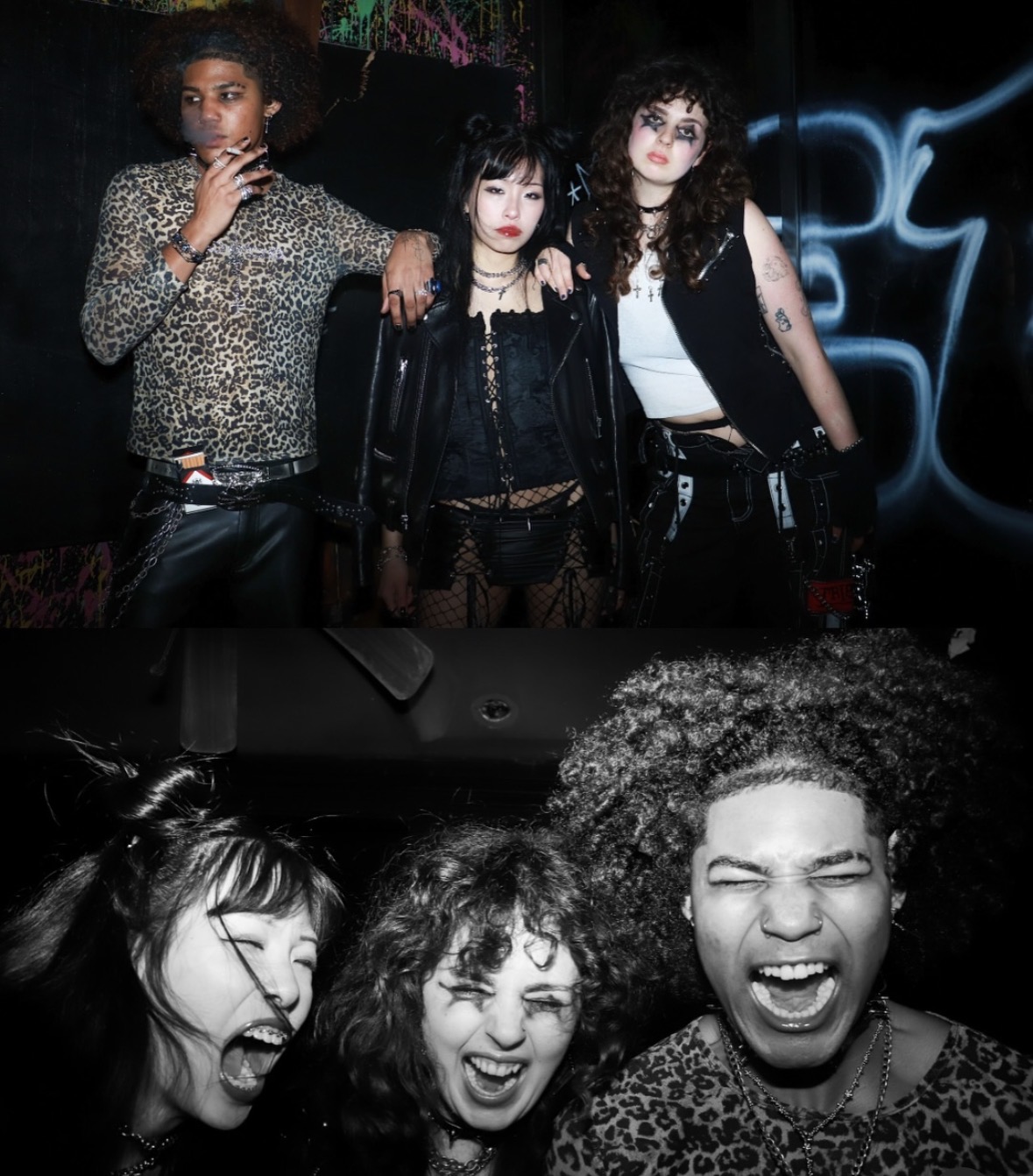 Three models in coordinated rock-inspired looks